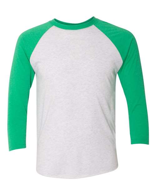 Load image into Gallery viewer, Unisex Triblend Three-Quarter Raglan T-Shirt - Envy Sleeves/ Heather White Body