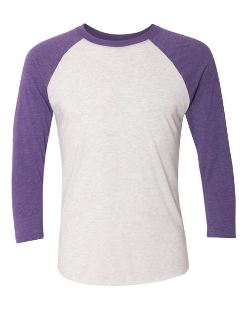 Load image into Gallery viewer, Unisex Triblend Three-Quarter Raglan T-Shirt - Purple Rush Sleeves/ Heather White Body