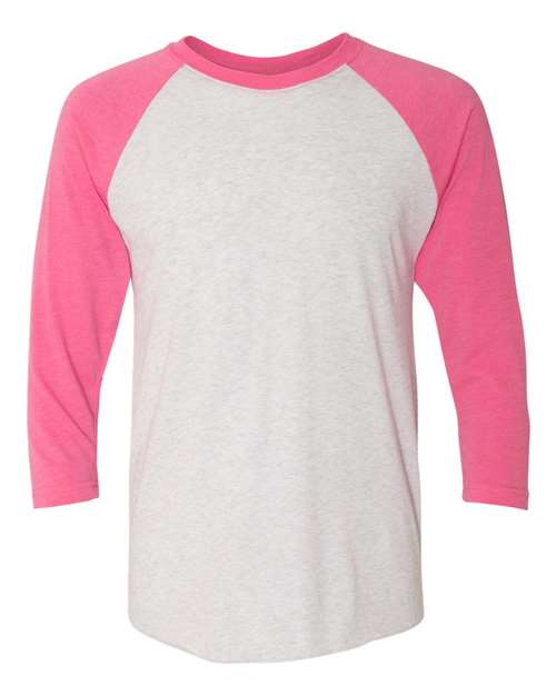Load image into Gallery viewer, Unisex Triblend Three-Quarter Raglan T-Shirt - Vintage Pink Sleeves/ Heather White Body