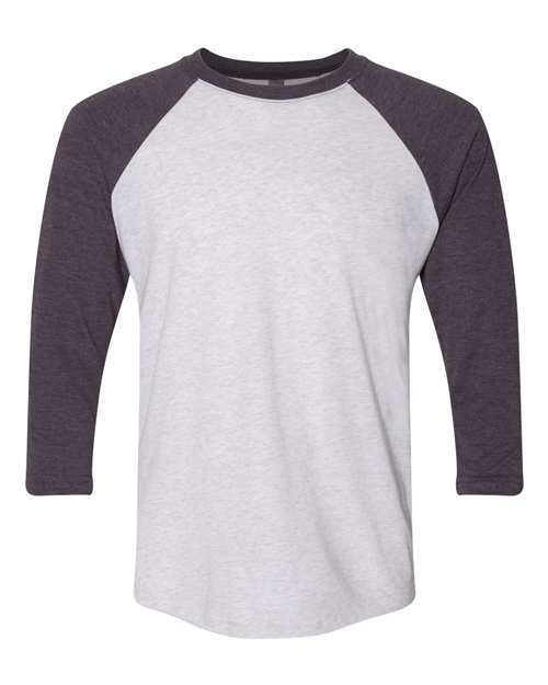 Load image into Gallery viewer, Unisex Triblend Three-Quarter Raglan T-Shirt - Vintage Purple Sleeves/ Heather White Body