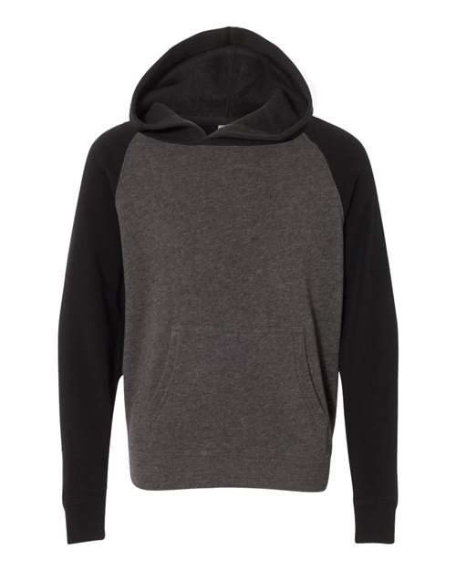 Load image into Gallery viewer, Youth Lightweight Special Blend Raglan Hooded Sweatshirt - Carbon/ Black
