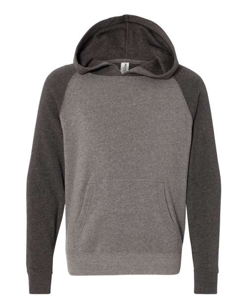 Load image into Gallery viewer, Youth Lightweight Special Blend Raglan Hooded Sweatshirt - Nickel/ Carbon