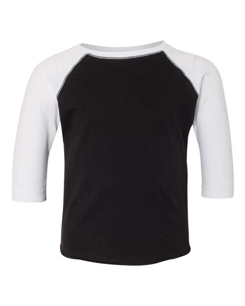 Load image into Gallery viewer, Toddler Baseball Fine Jersey Three-Quarter Sleeve Tee - Black Solid/ White