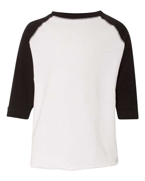 Load image into Gallery viewer, Toddler Baseball Fine Jersey Three-Quarter Sleeve Tee - White Solid/ Black