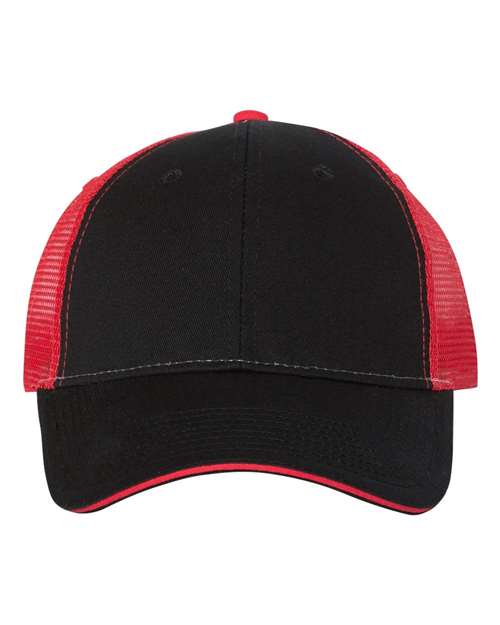 Load image into Gallery viewer, Valucap S102 Sandwich Trucker Cap - Black/ Red