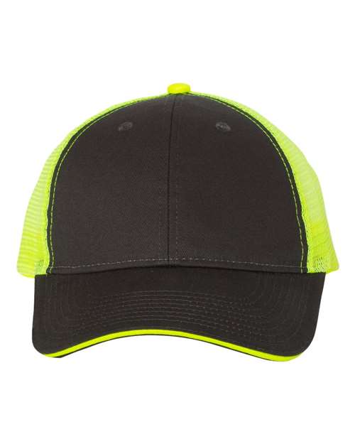 Load image into Gallery viewer, Valucap S102 Sandwich Trucker Cap - Charcoal/ Neon Yellow