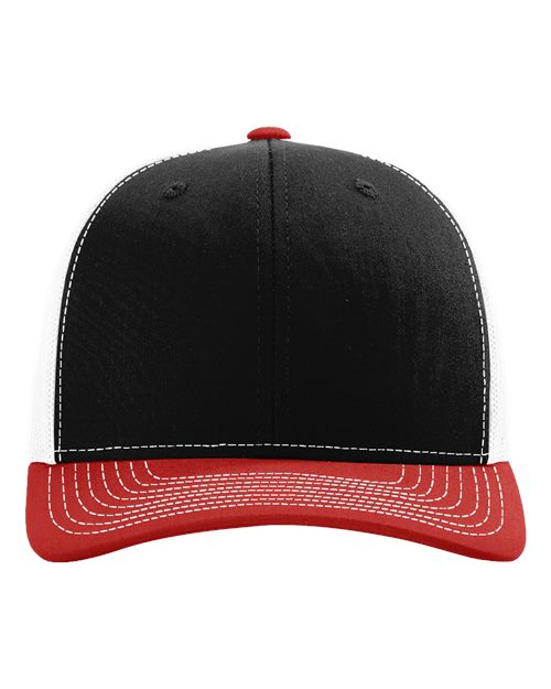 Load image into Gallery viewer, Richardson 112 Snapback Trucker Cap - Black/ White/ Red