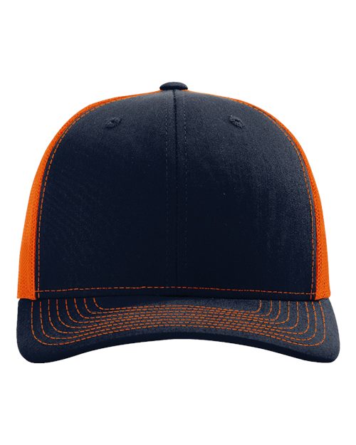 Load image into Gallery viewer, Richardson 112 Snapback Trucker Cap - Navy/ Orange