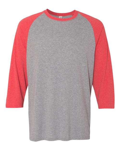 Load image into Gallery viewer, Unisex Triblend Three-Quarter Raglan Baseball T-Shirt - Oxford/ Fiery Red Heather