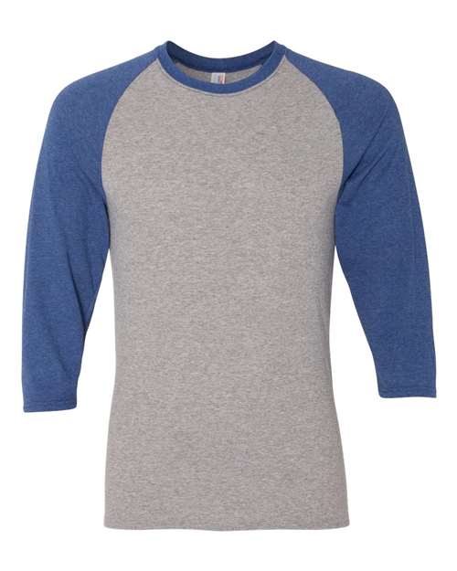 Load image into Gallery viewer, Unisex Triblend Three-Quarter Raglan Baseball T-Shirt - Oxford/ True Blue Heather
