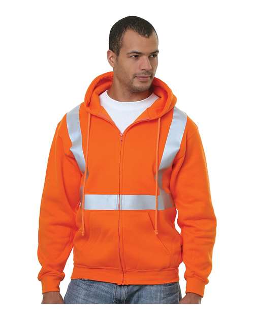 Load image into Gallery viewer, Men's USA-Made Hi-Visibility Full-Zip Hooded Sweatshirt - Bright Orange