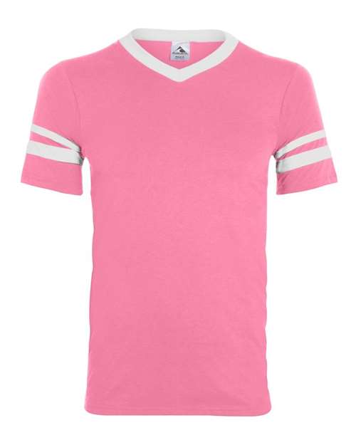 Load image into Gallery viewer, Augusta Sportswear 360 V-Neck Jersey with Striped Sleeves - Pink/ White