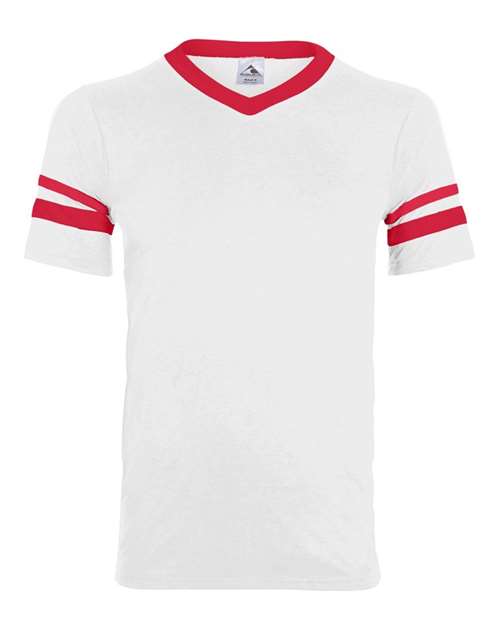 Load image into Gallery viewer, Augusta Sportswear 360 V-Neck Jersey with Striped Sleeves - White/ Red