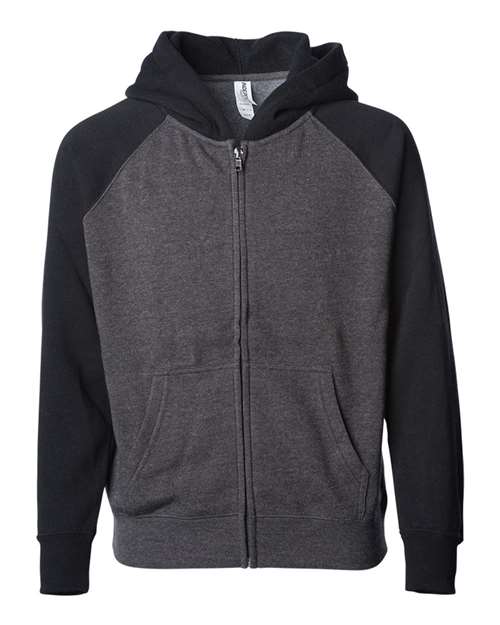 Load image into Gallery viewer, Youth Lightweight Special Blend Raglan Zip Hood - Carbon/ Black
