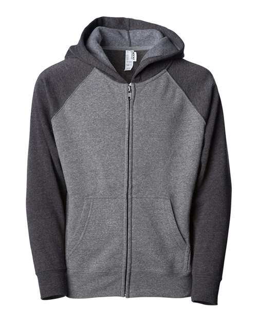 Load image into Gallery viewer, Youth Lightweight Special Blend Raglan Zip Hood - Nickel/ Carbon