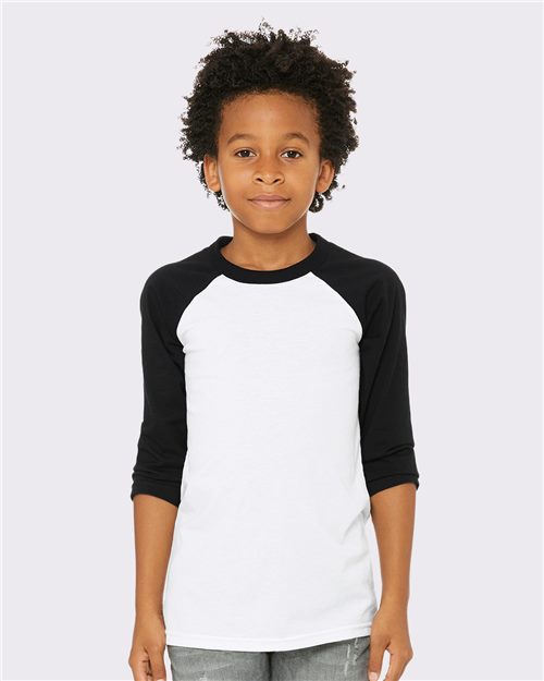 Load image into Gallery viewer, Youth Three-Quarter Sleeve Baseball Tee — blank t-shirt for DTF printing