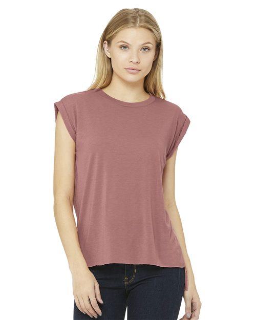 Load image into Gallery viewer, Women’s Flowy Rolled Cuffs Muscle Tee — blank t-shirt for DTF printing