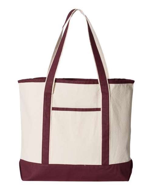 Load image into Gallery viewer, Q-Tees Q1500 34.6L Large Canvas Deluxe Tote - Natural/ Maroon