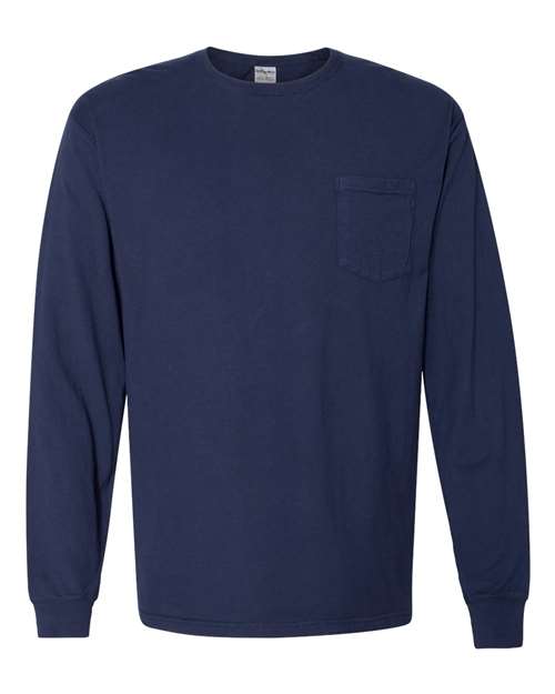 Load image into Gallery viewer, Unisex Garment-Dyed Long Sleeve T-Shirt With a Pocket - Navy