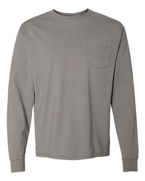 Load image into Gallery viewer, Unisex Garment-Dyed Long Sleeve T-Shirt With a Pocket - Concrete Grey