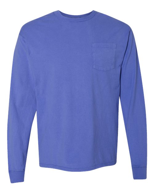 Load image into Gallery viewer, Unisex Garment-Dyed Long Sleeve T-Shirt With a Pocket - Deep Forte Blue