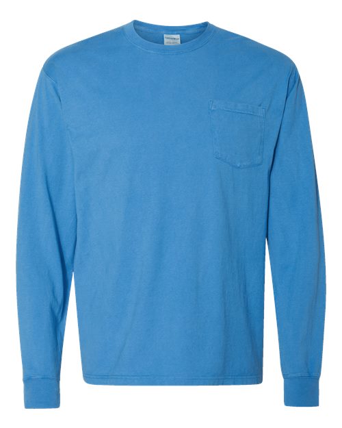 Load image into Gallery viewer, Unisex Garment-Dyed Long Sleeve T-Shirt With a Pocket - Summer Sky Blue