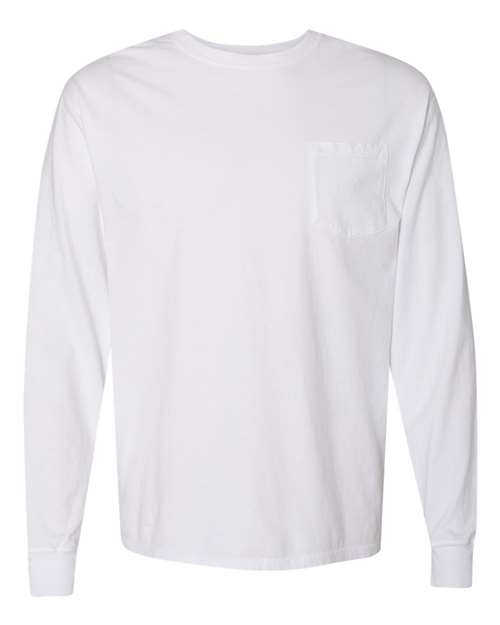 Load image into Gallery viewer, Unisex Garment-Dyed Long Sleeve T-Shirt With a Pocket - White
