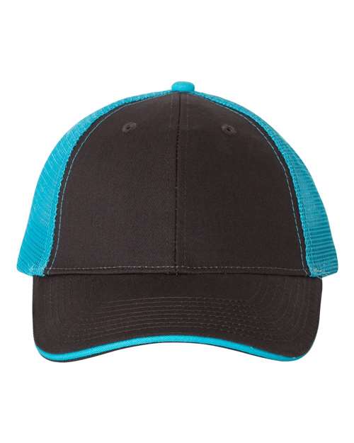 Load image into Gallery viewer, Valucap S102 Sandwich Trucker Cap - Charcoal/ Neon Blue