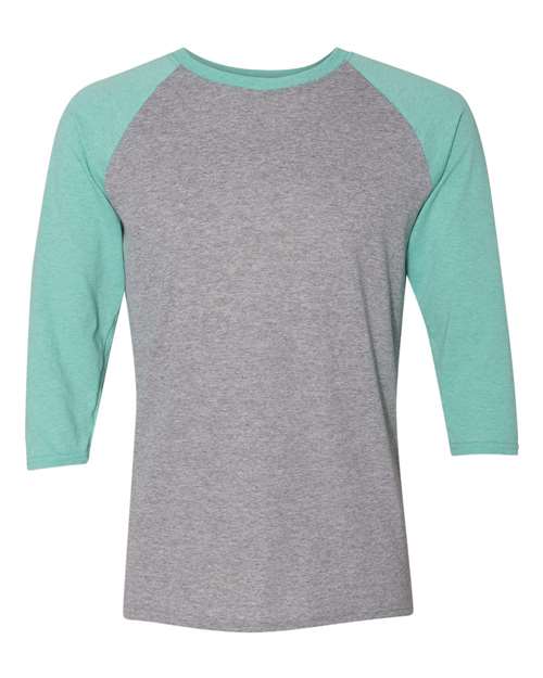 Load image into Gallery viewer, Unisex Triblend Three-Quarter Raglan Baseball T-Shirt - Oxford/ Mint Heather
