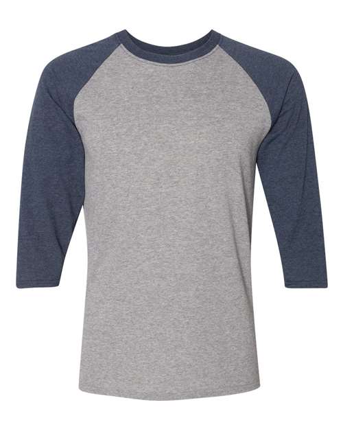 Load image into Gallery viewer, Unisex Triblend Three-Quarter Raglan Baseball T-Shirt - Oxford/ Indigo Heather