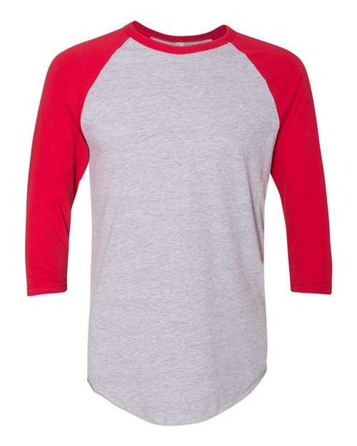 Load image into Gallery viewer, Unisex 50/50 Raglan Three-Quarter Sleeve Tee - Heather Grey/ Red