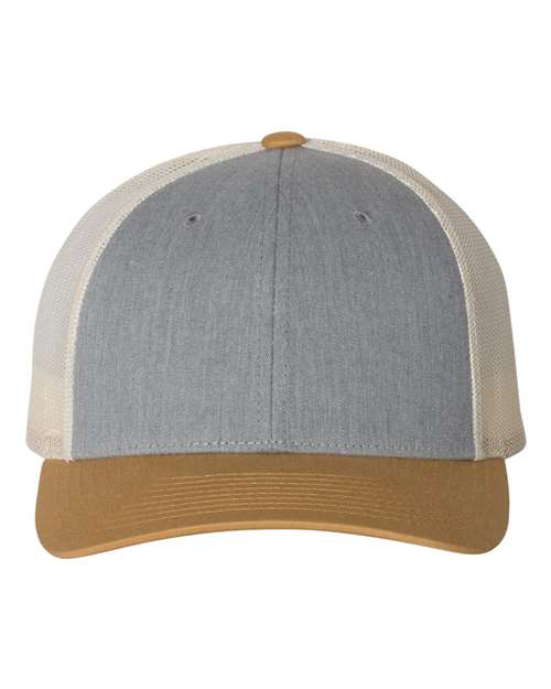 Load image into Gallery viewer, Richardson 115 Low Pro Trucker Cap - Heather Grey/ Birch/ Amber Gold