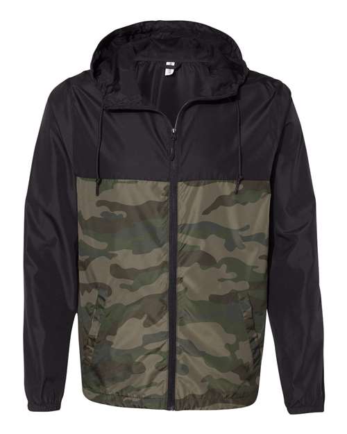Load image into Gallery viewer, Independent Trading Co. EXP54LWZ Men's Lightweight Windbreaker Full-Zip Jacket - Black/ Forest Camo