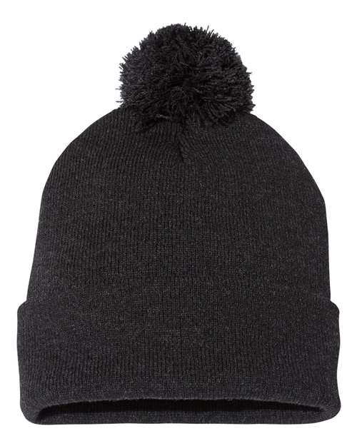 Load image into Gallery viewer, Sportsman SP15 12" Pom-Pom Cuffed Beanie - Heather Charcoal
