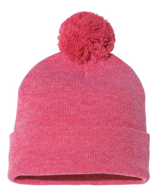 Load image into Gallery viewer, Sportsman SP15 12" Pom-Pom Cuffed Beanie - Heather Red
