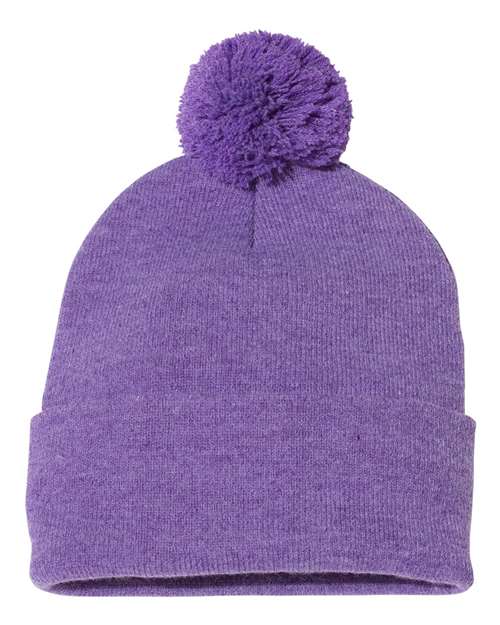 Load image into Gallery viewer, Sportsman SP15 12" Pom-Pom Cuffed Beanie - Heather Purple