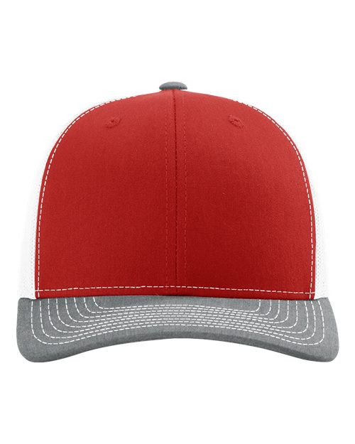 Load image into Gallery viewer, Richardson 112 Snapback Trucker Cap - Red/ White/ Heather Grey