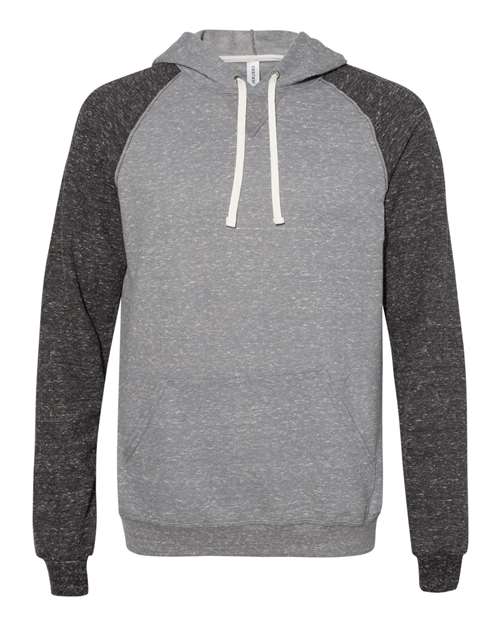 Load image into Gallery viewer, Unisex Snow Heather French Terry Raglan Hooded Sweatshirt - Charcoal/ Black Ink