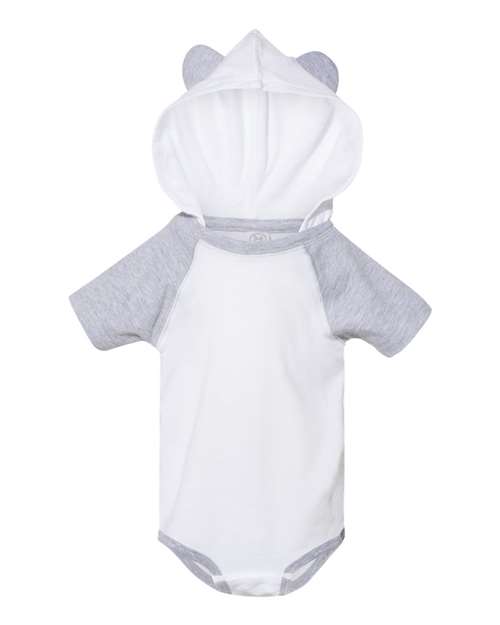Load image into Gallery viewer, Infant Fine Jersey Raglan Bodysuit with Hood & Ears - Blended White/ Vintage Heather