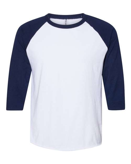 Load image into Gallery viewer, Premium Blend Ringspun Three-Quarter Sleeve Raglan Baseball T-Shirt - White/ J. Navy