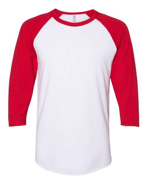 Load image into Gallery viewer, Premium Blend Ringspun Three-Quarter Sleeve Raglan Baseball T-Shirt - White/ True Red