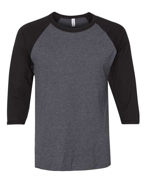 Load image into Gallery viewer, Premium Blend Ringspun Three-Quarter Sleeve Raglan Baseball T-Shirt - Black Ink Heather/ Black Ink