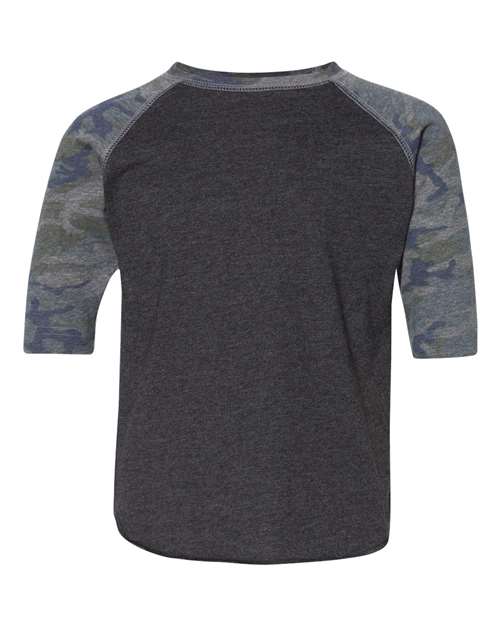 Load image into Gallery viewer, Toddler Baseball Fine Jersey Three-Quarter Sleeve Tee - Vintage Smoke/ Vintage Camo