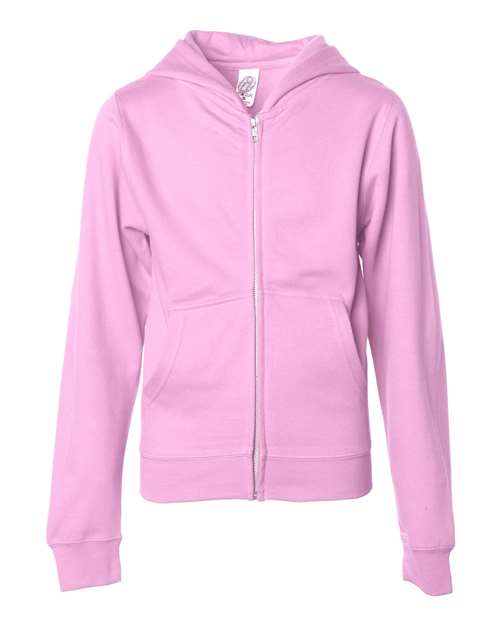 Load image into Gallery viewer, Youth Midweight Full-Zip Hooded Sweatshirt - Light Pink