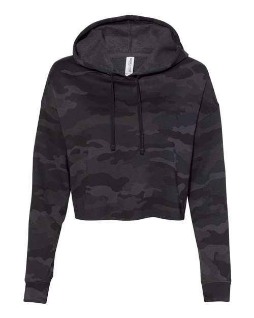 Load image into Gallery viewer, Women’s Lightweight Crop Hooded Sweatshirt - Black Camo