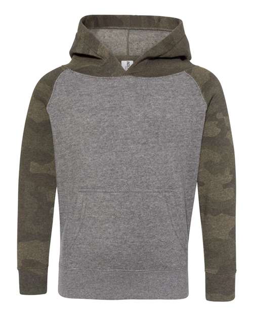 Load image into Gallery viewer, Toddler Special Blend Hooded Raglan Sweatshirt - Nickel Heather/ Forest Camo