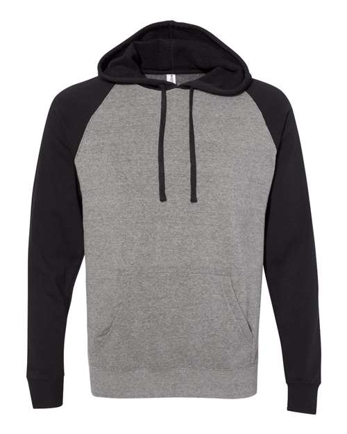 Load image into Gallery viewer, Unisex Special Blend Raglan Hooded Sweatshirt - Nickel Heather/ Black