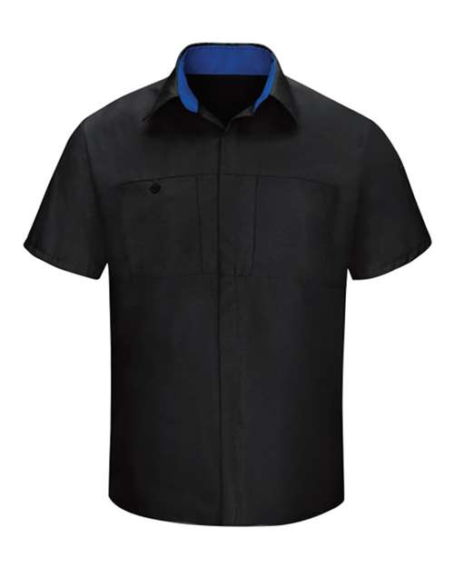 Load image into Gallery viewer, Red Kap SY42 Men's Performance Plus Short Sleeve Shirt With Oilblok Technology - Black/ Royal Blue