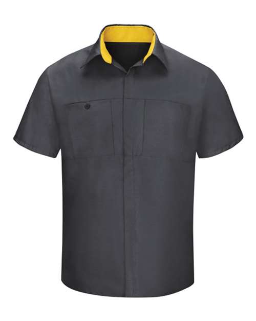 Load image into Gallery viewer, Red Kap SY42 Men's Performance Plus Short Sleeve Shirt With Oilblok Technology - Charcoal/ Yellow