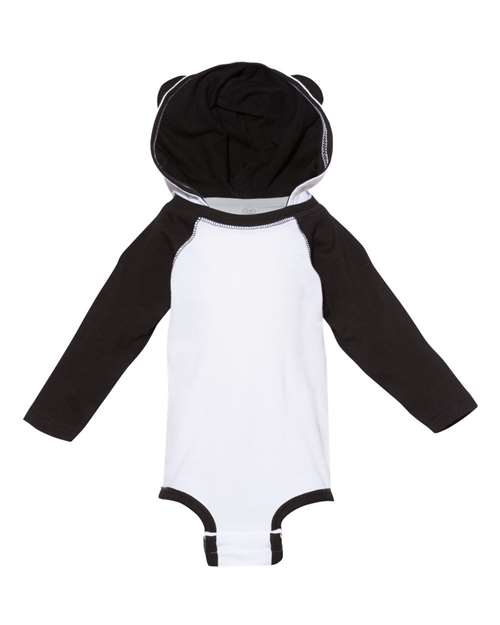 Load image into Gallery viewer, Infant Fine Jersey Character Hooded Long Sleeve Bodysuit with Ears - White/ Black